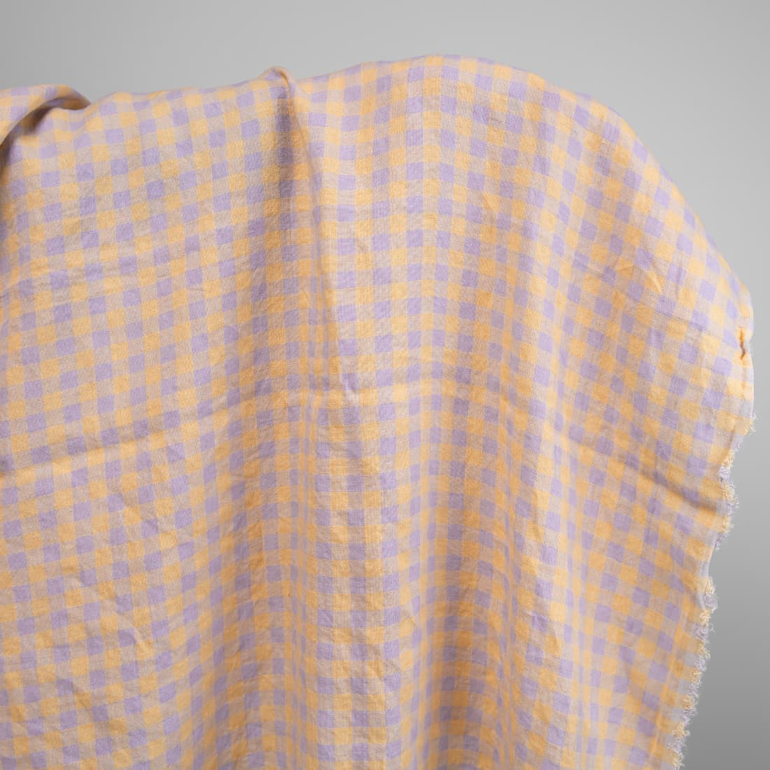 linen fabric checks lilac yellow