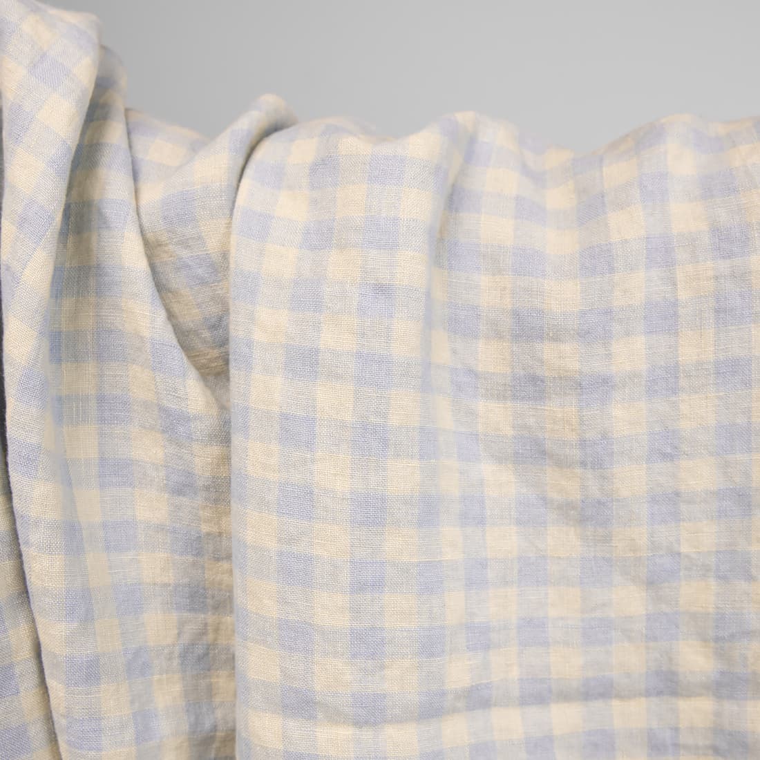 linen fabric in blue cream checks